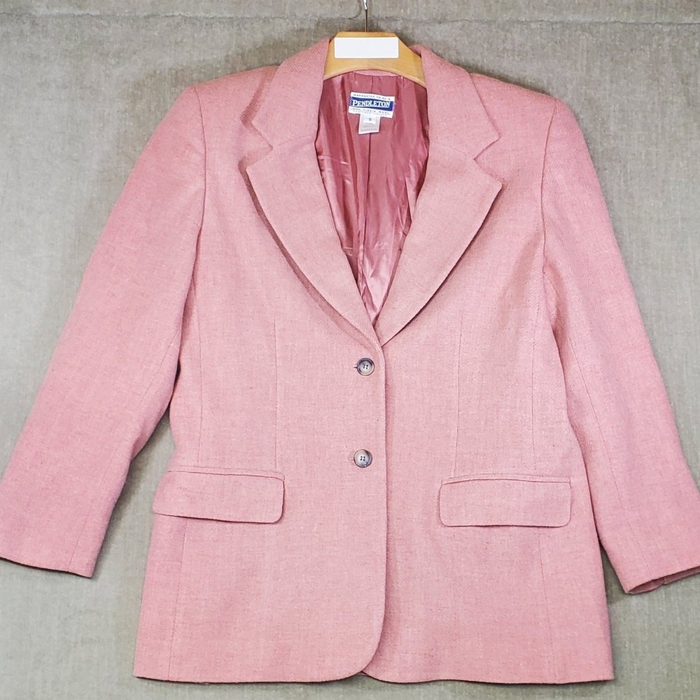 Pendleton Womens Pink 100% Virgin Wool Blazer Jacket Size 10 Made in USA